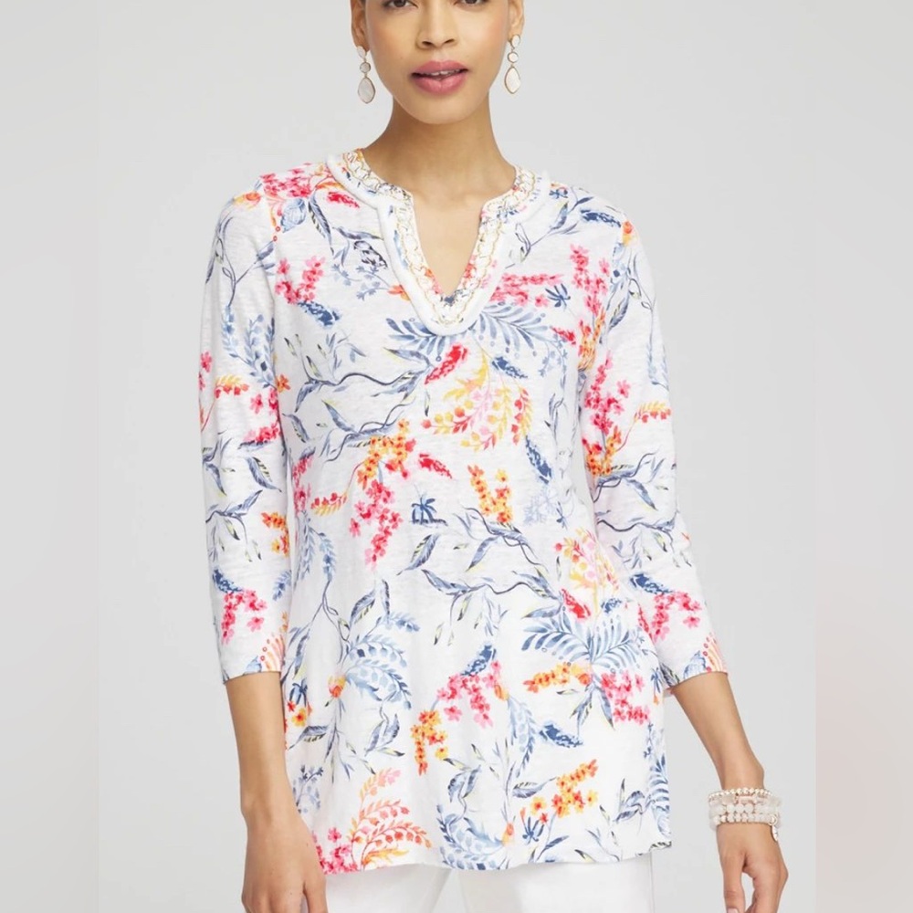 Chicos Linen Nautical Embellished Tunic